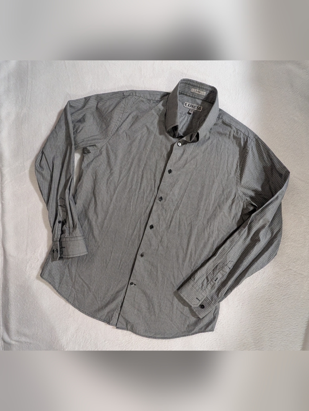 100% Cotton Express Shirt, Long Sleeve, Gray & White, Button Down, Size Large